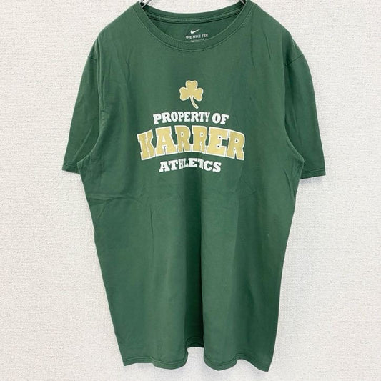 古着 used　NIKE　ナイキ　半袖プリントTシャツ　緑　スウッシュマーク　KARRER　三つ葉　クルーネック　Lサイズ