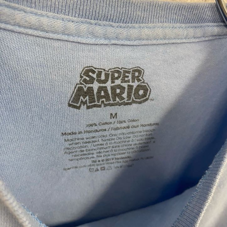 SUPER MARIO　スーパーマリオ　WALUIGI　ワルイージ　半袖プリントTシャツ　Nintendo　ニンテンドー　水色　ライトブルー　Mサイズ
