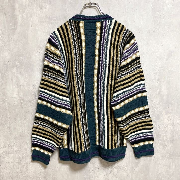 古着 used　～90s　BARREL　バレル　長袖ストライプ柄ニット　セーター　クルーネック　USA製　マルチカラー　XLサイズ