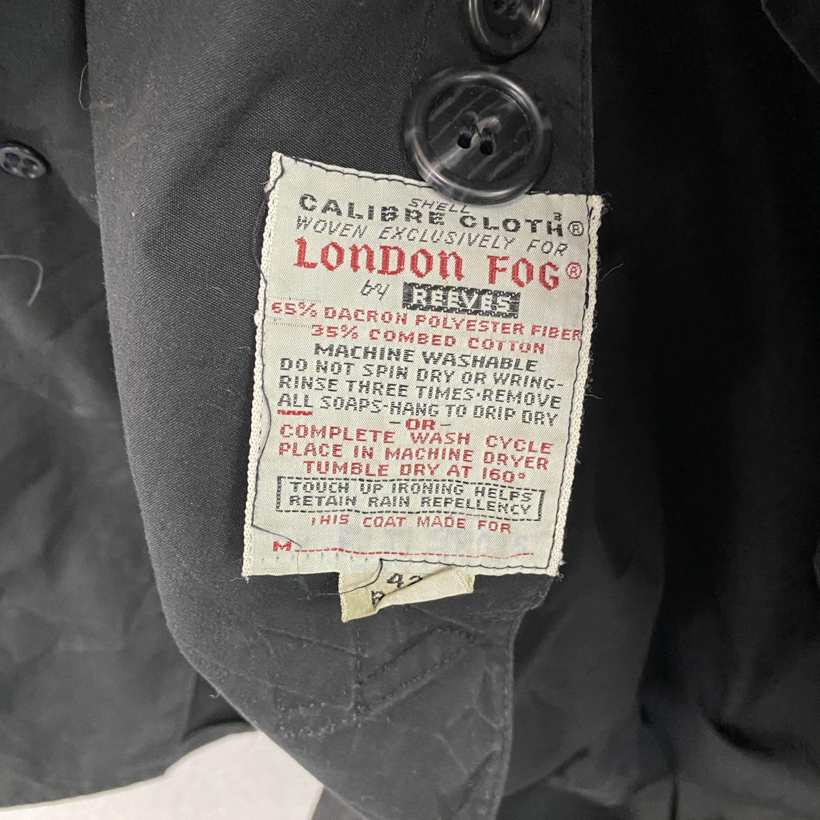 LONDON FOG　ロンドンフォグ　ステンカラーコート　比翼仕立て　黒　ブラック　42サイズ