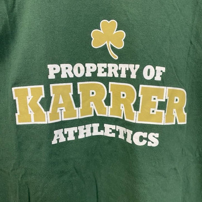 古着 used　NIKE　ナイキ　半袖プリントTシャツ　緑　スウッシュマーク　KARRER　三つ葉　クルーネック　Lサイズ