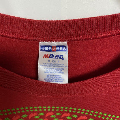 古着 used　JERZEES ジャージーズ　長袖プリントスウェット　トレーナー　クリスマス　レトロデザイン　赤　Sサイズ