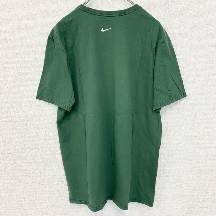古着 used　NIKE　ナイキ　半袖プリントTシャツ　緑　スウッシュマーク　KARRER　三つ葉　クルーネック　Lサイズ