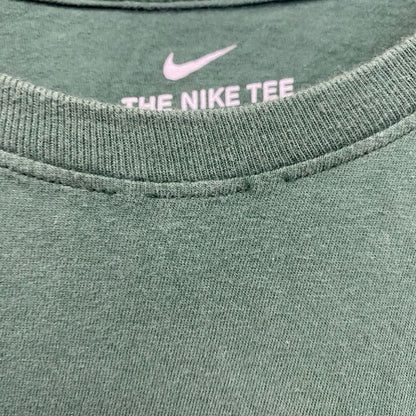 古着 used　NIKE　ナイキ　半袖プリントTシャツ　緑　スウッシュマーク　KARRER　三つ葉　クルーネック　Lサイズ