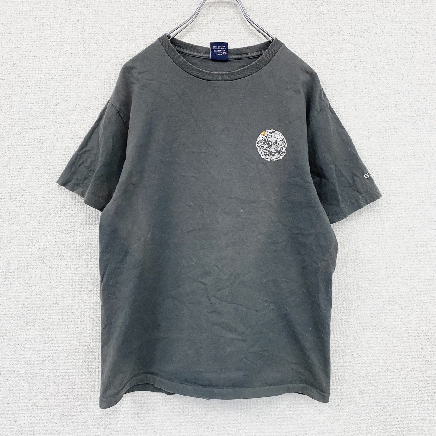90s　OLD STUSSY　オールドステューシー　半袖プリントTシャツ　フェード　龍　ドラゴン　ダークグレー　Mサイズ
