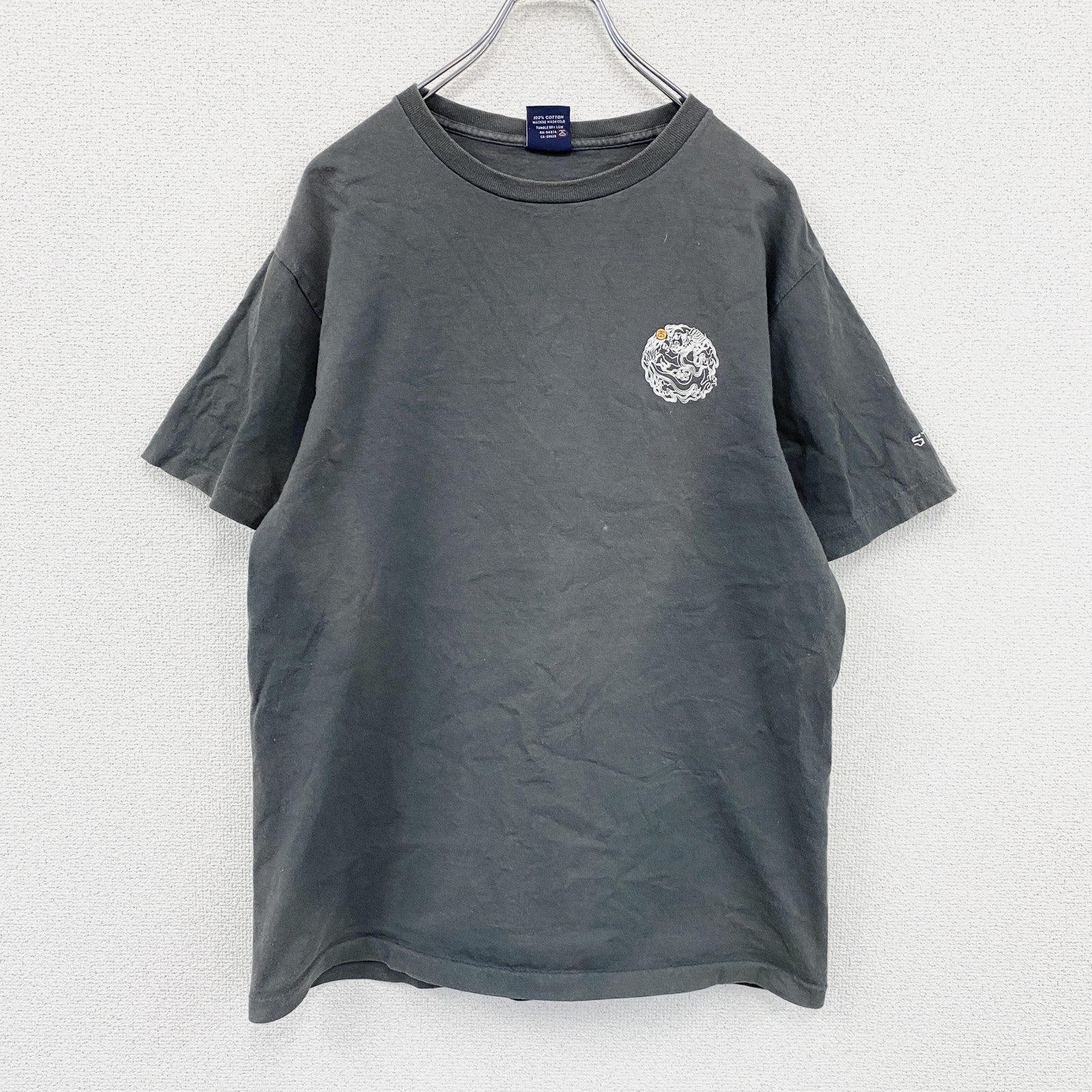 90s　OLD STUSSY　オールドステューシー　半袖プリントTシャツ　フェード　龍　ドラゴン　ダークグレー　Mサイズ