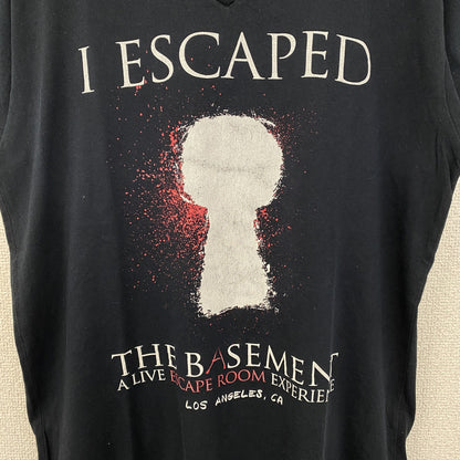 古着 used　ノーブランド　半袖プリントTシャツ　鍵穴　I ESCAPED　カジュアルデザイン　クルーネック　黒　Mサイズ