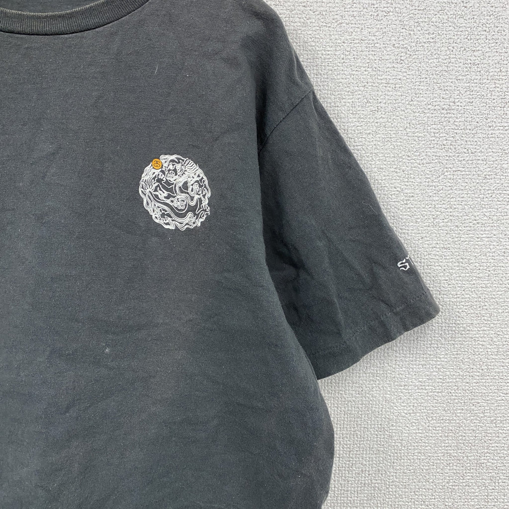 90s　OLD STUSSY　オールドステューシー　半袖プリントTシャツ　フェード　龍　ドラゴン　ダークグレー　Mサイズ