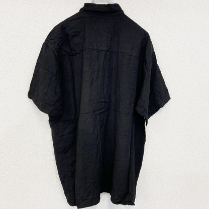 古着 used　半袖プリント柄シャツ　胸ポケット　レトロデザイン　カジュアル　幾何学模様　壁画　黒　ブラック　Lサイズ