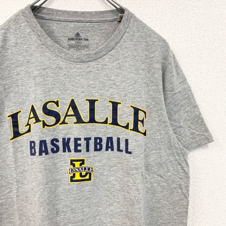 古着 used　adidas　アディダス　半袖プリントTシャツ　ラサール　エクスプローラーズ　カレッジ　バスケ　グレー　Mサイズ