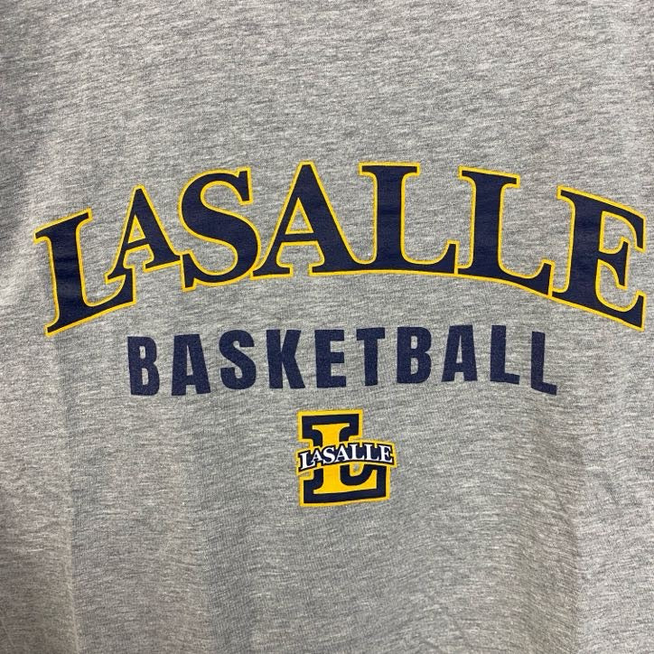 古着 used　adidas　アディダス　半袖プリントTシャツ　ラサール　エクスプローラーズ　カレッジ　バスケ　グレー　Mサイズ