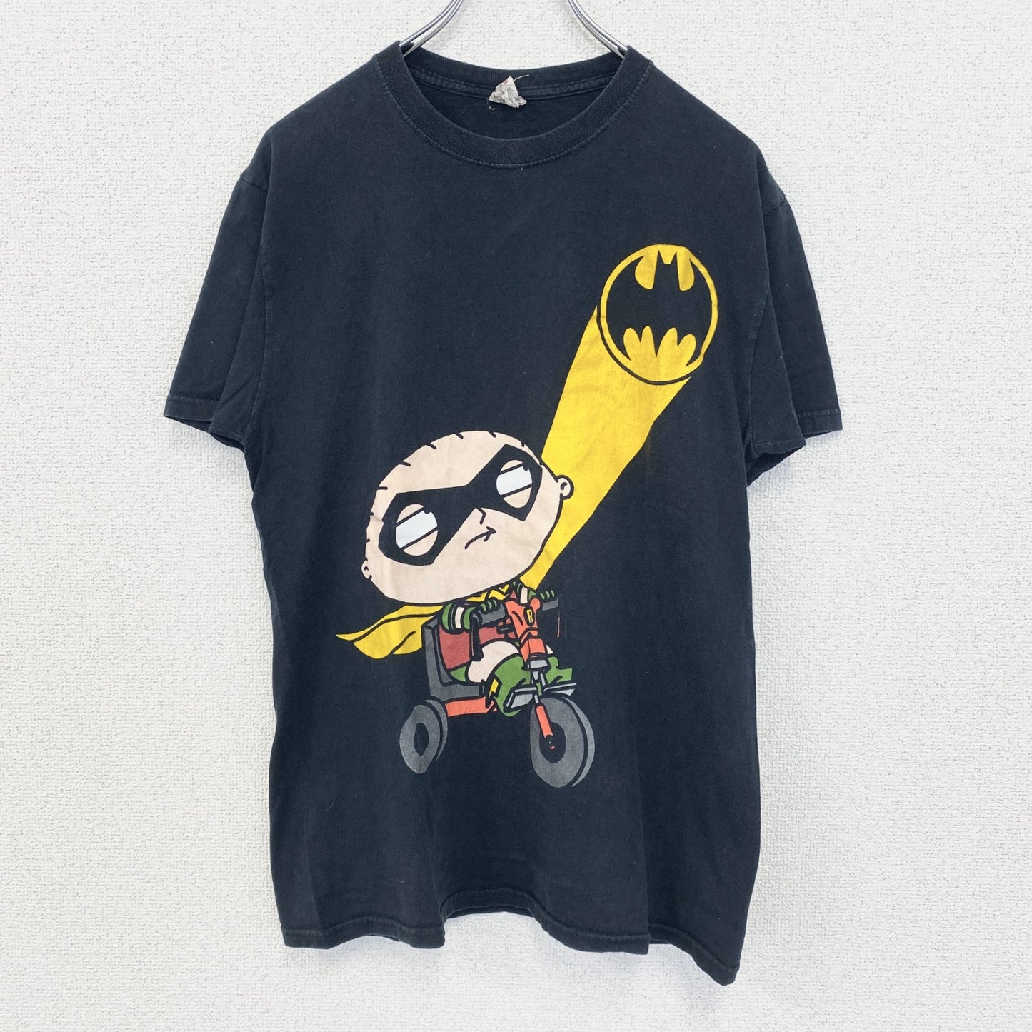 古着 used　JERZEES　半袖プリントTシャツ　バットマン　ファミリーガイ　クルーネック　黒　ブラック　レトロ　Mサイズ