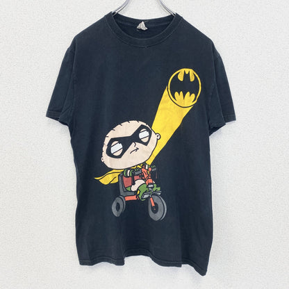 古着 used　JERZEES　半袖プリントTシャツ　バットマン　ファミリーガイ　クルーネック　黒　ブラック　レトロ　Mサイズ