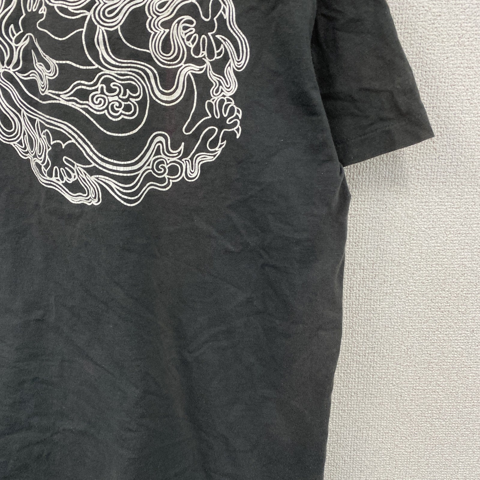 90s　OLD STUSSY　オールドステューシー　半袖プリントTシャツ　フェード　龍　ドラゴン　ダークグレー　Mサイズ