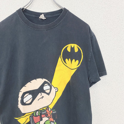 古着 used　JERZEES　半袖プリントTシャツ　バットマン　ファミリーガイ　クルーネック　黒　ブラック　レトロ　Mサイズ