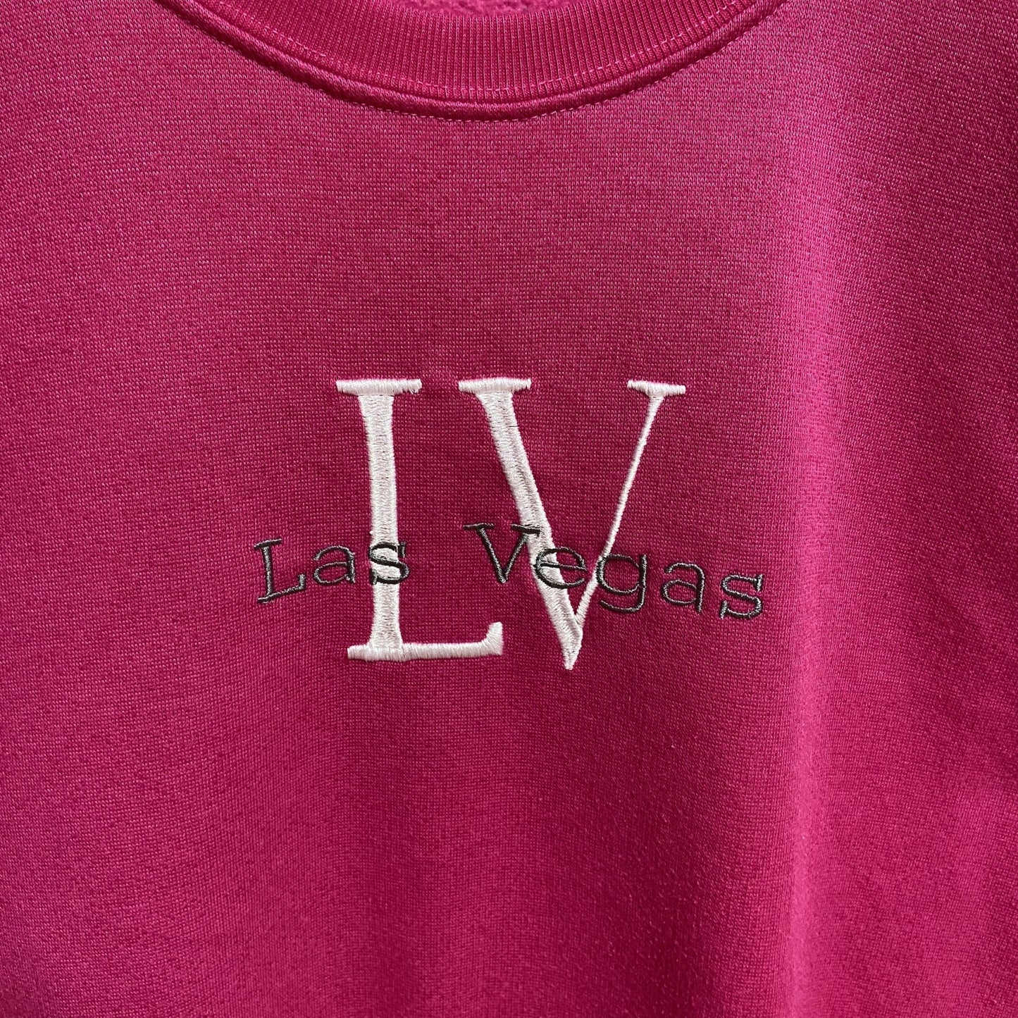 古着 used　Las Vegas ラスベガス　長袖刺繍スウェット　トレーナー　ピンク　クルーネック　レトロデザイン