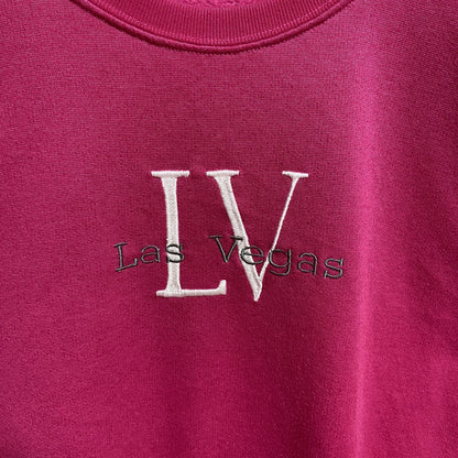 古着 used　Las Vegas ラスベガス　長袖刺繍スウェット　トレーナー　ピンク　クルーネック　レトロデザイン