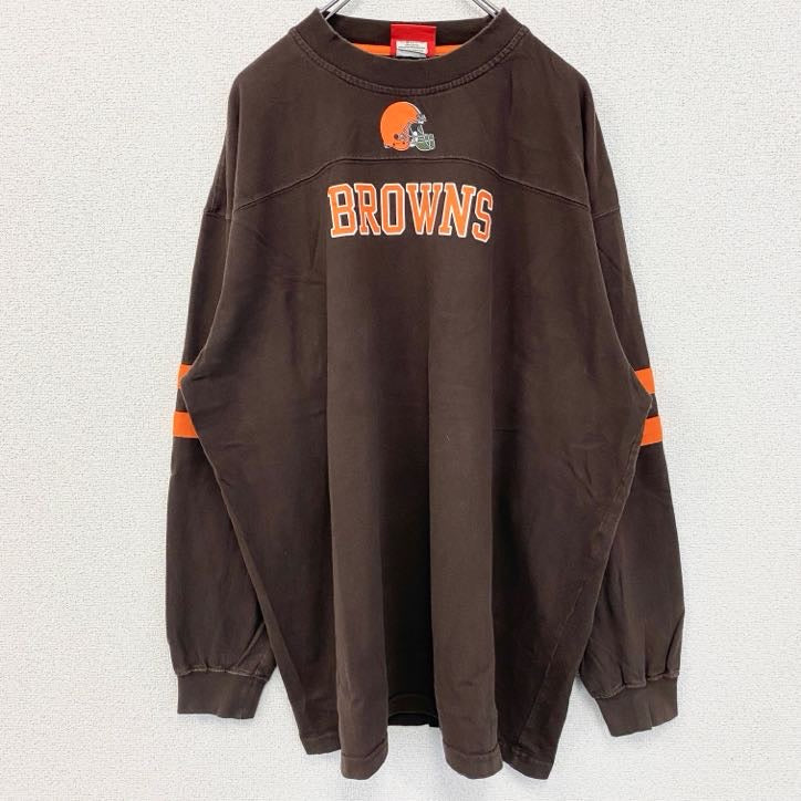 古着 used　NFL　長袖ロゴプリントTシャツ　BROWNS　ブラウンズ　アメフト　茶色　ビッグシルエット　2XLサイズ