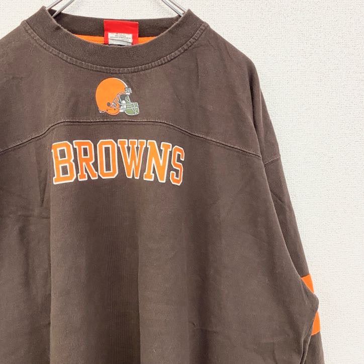 古着 used　NFL　長袖ロゴプリントTシャツ　BROWNS　ブラウンズ　アメフト　茶色　ビッグシルエット　2XLサイズ