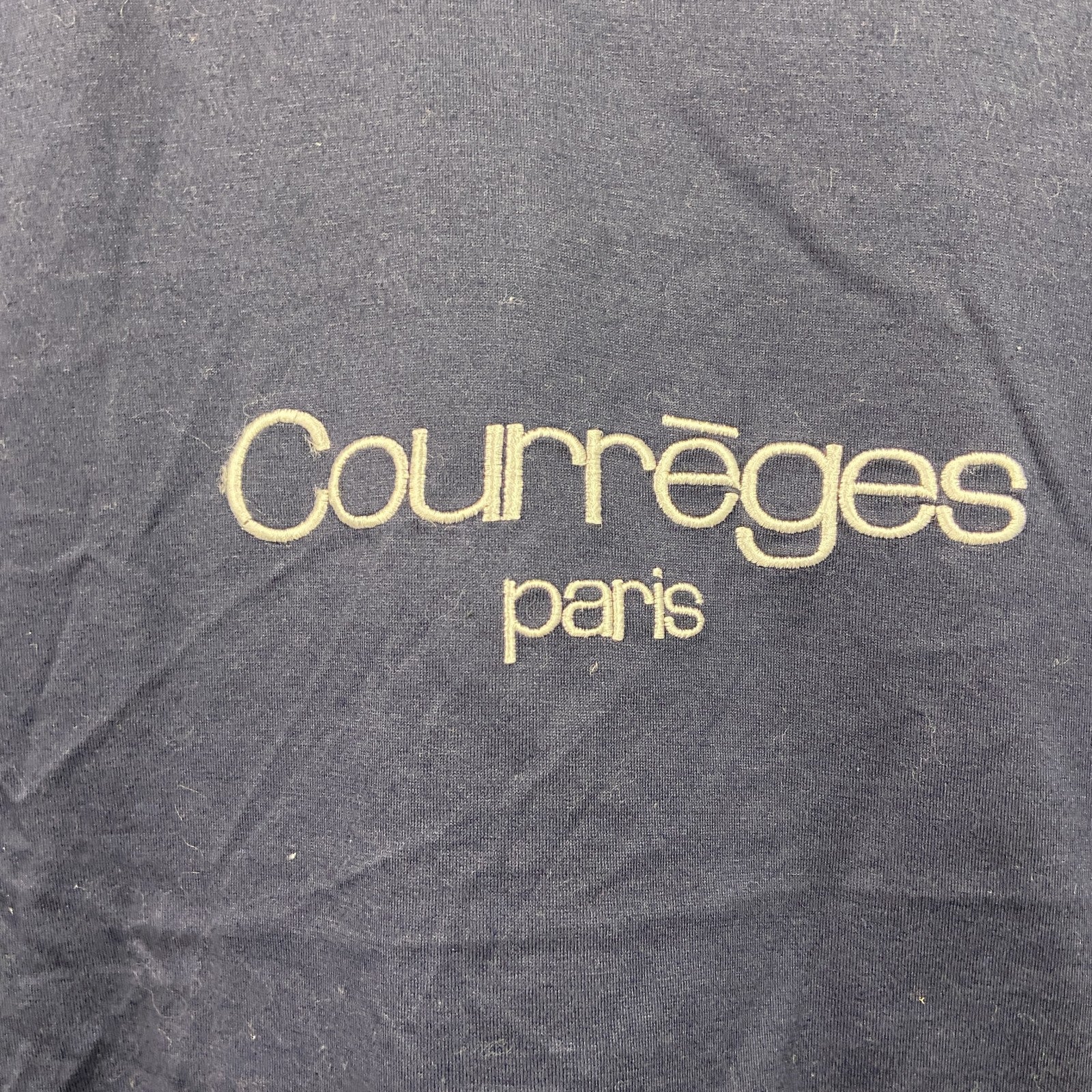 COURREGES　クレージュ　半袖短丈Tシャツ　フロントロゴ　シングルステッチ　紺　ネイビー