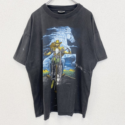 古着 used　ZIP it　半袖プリントTシャツ　バイク　馬　ビッグT　カジュアルデザイン　クルーネック　灰色　XLサイズ