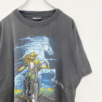古着 used　ZIP it　半袖プリントTシャツ　バイク　馬　ビッグT　カジュアルデザイン　クルーネック　灰色　XLサイズ