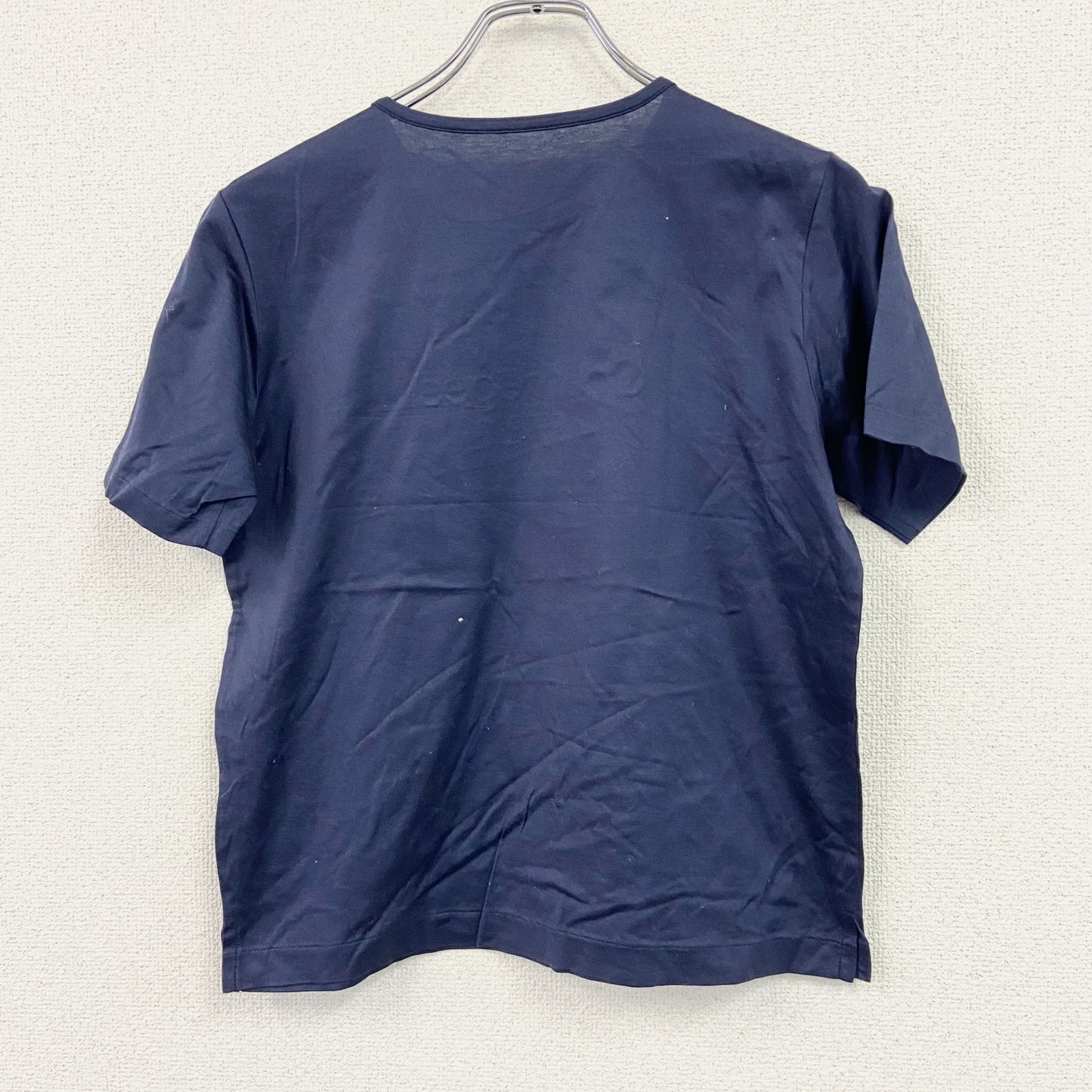 COURREGES　クレージュ　半袖短丈Tシャツ　フロントロゴ　シングルステッチ　紺　ネイビー