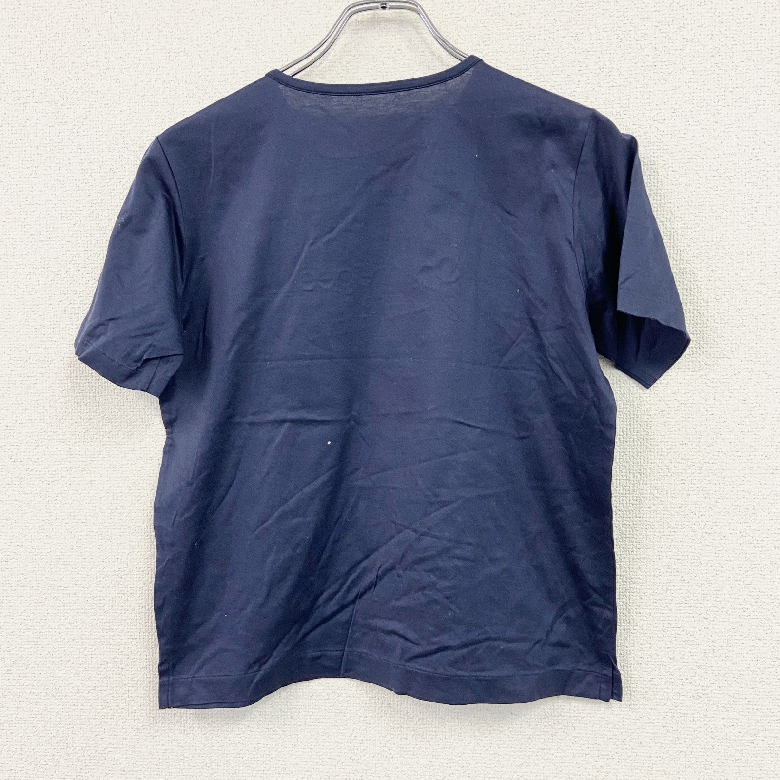 COURREGES　クレージュ　半袖短丈Tシャツ　フロントロゴ　シングルステッチ　紺　ネイビー