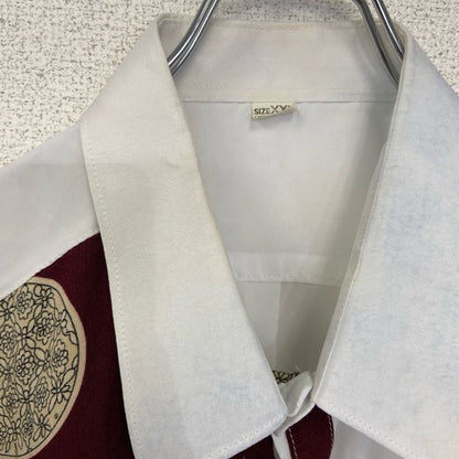 古着 used　半袖プリント総柄シャツ　レトロデザイン　チャイナ　龍　中華柄　中国　白　ホワイト　XXLサイズ