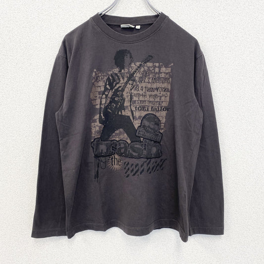 古着 used　TOM TAILOR　長袖プリントTシャツ　trash　MUSIC　立体デザイン　クルーネック　茶色　Mサイズ
