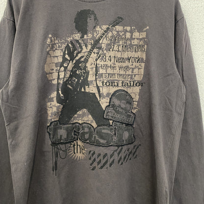 古着 used　TOM TAILOR　長袖プリントTシャツ　trash　MUSIC　立体デザイン　クルーネック　茶色　Mサイズ