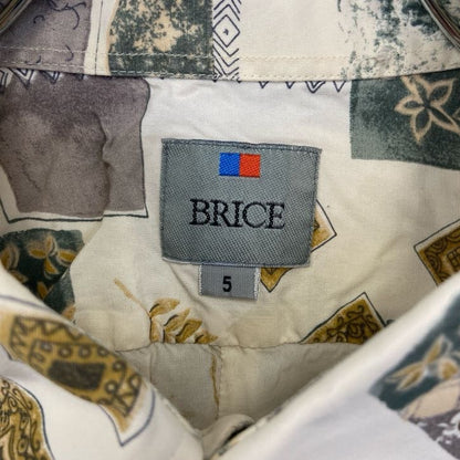 古着 used　BRICE　半袖プリント総柄シャツ　レトロデザイン　幾何学模様　アメカジ　アート柄　リーフ　緑　グリーン