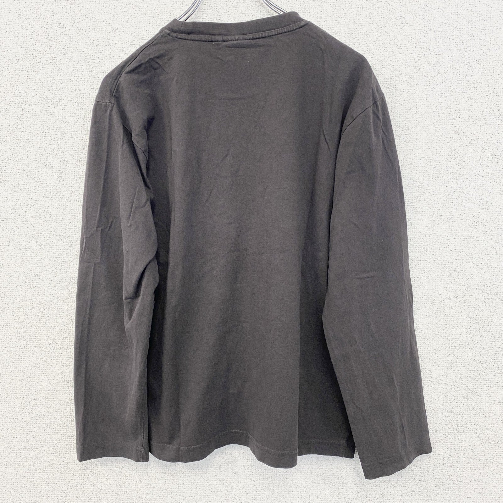 古着 used　TOM TAILOR　長袖プリントTシャツ　trash　MUSIC　立体デザイン　クルーネック　茶色　Mサイズ