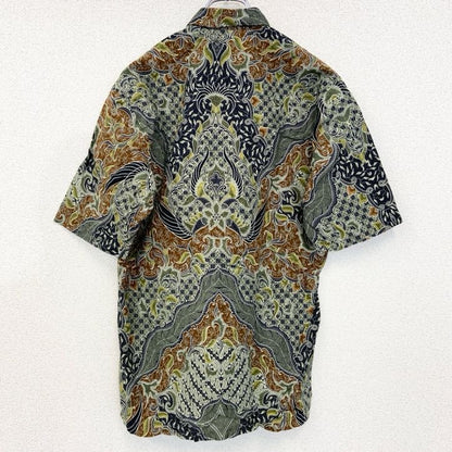 古着 used　INTAN　半袖プリント総柄シャツ　レトロデザイン　ボタニカル　インドネシア　バティック　Lサイズ
