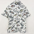 古着 used　Croft&Barrow　半袖プリント総柄シャツ　レトロデザイン　魚　アロハ　胸ポケット　白　ホワイト　