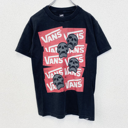 古着 used　VANS　バンズ　半袖ロゴプリントTシャツ　スカル　カジュアル　クルーネック　黒　ブラック　春夏服　Sサイズ