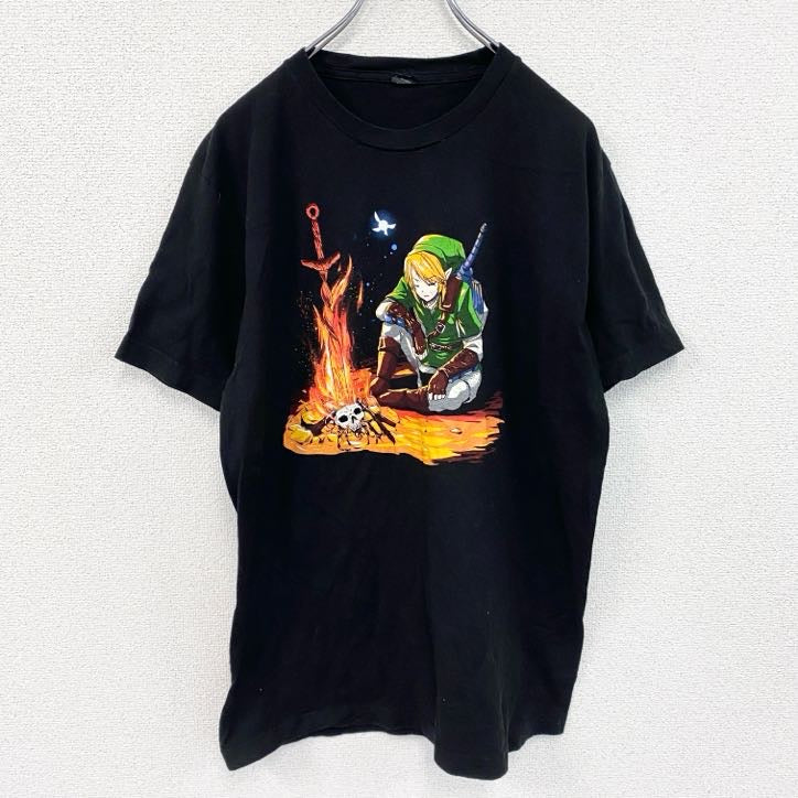 tultex　ゼルダの伝説　リンク　半袖キャラクタープリントTシャツ　アニメT　黒　ブラック　Lサイズ