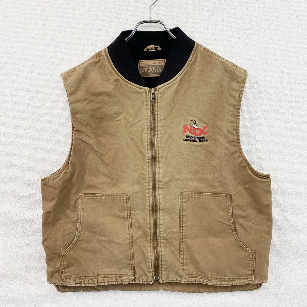 90s　Swingster　フルジップダックベスト　刺繍ロゴ　ヴィンテージ　キャメル　XLサイズ