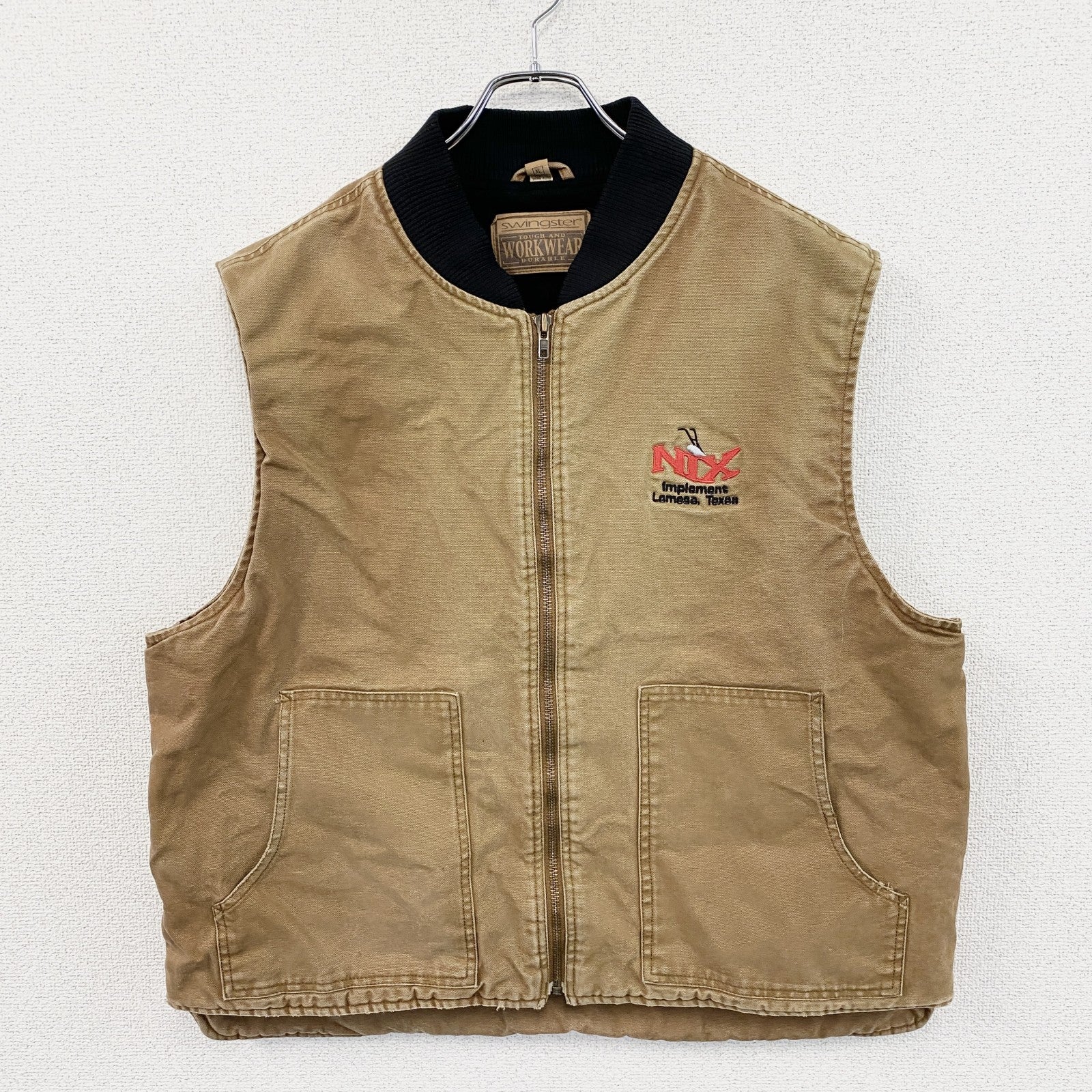 90s　Swingster　フルジップダックベスト　刺繍ロゴ　ヴィンテージ　キャメル　XLサイズ