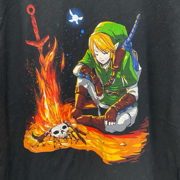 tultex　ゼルダの伝説　リンク　半袖キャラクタープリントTシャツ　アニメT　黒　ブラック　Lサイズ