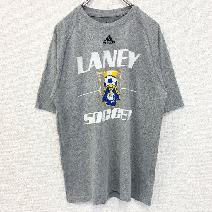 古着 used　adidas　アディダス　半袖クルーネックプリントTシャツ　サッカー　LANEY SOCCER　グレー　Mサイズ