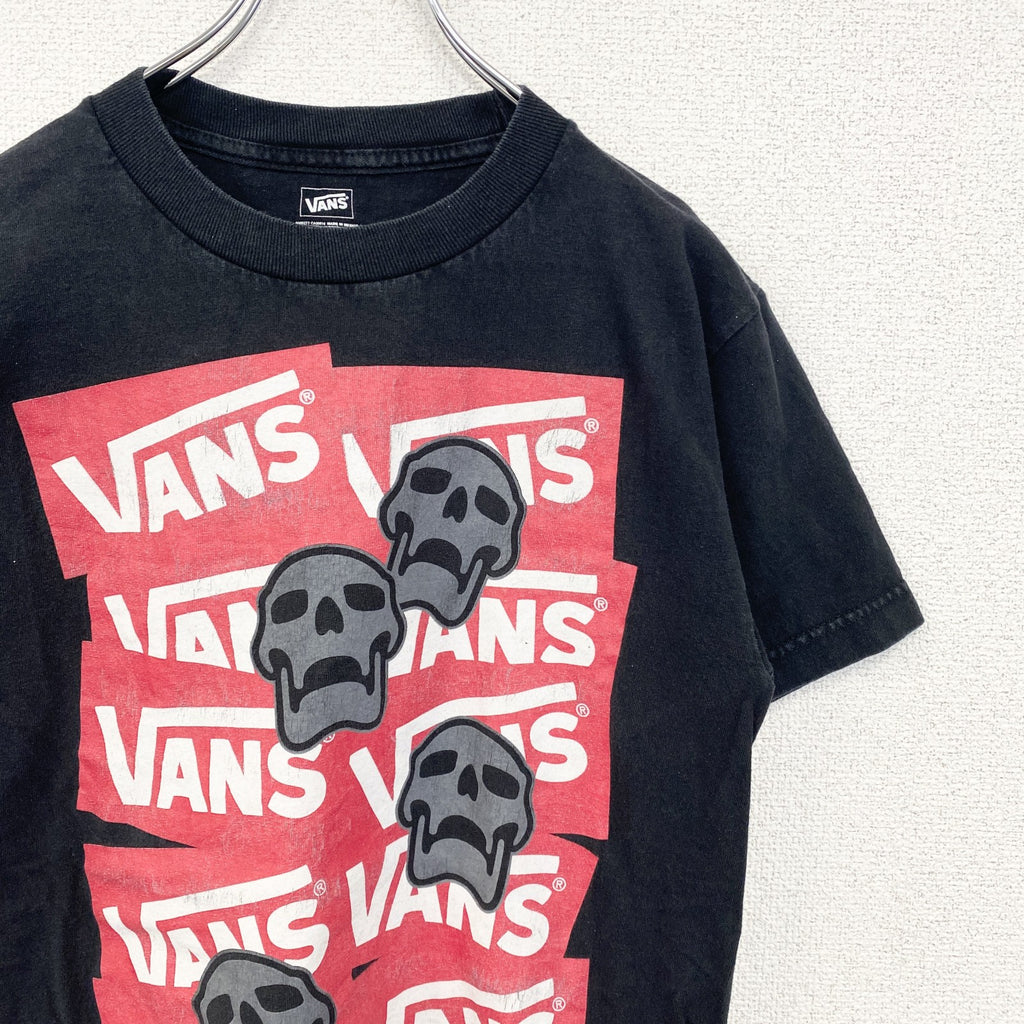 古着 used　VANS　バンズ　半袖ロゴプリントTシャツ　スカル　カジュアル　クルーネック　黒　ブラック　春夏服　Sサイズ