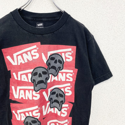 古着 used　VANS　バンズ　半袖ロゴプリントTシャツ　スカル　カジュアル　クルーネック　黒　ブラック　春夏服　Sサイズ