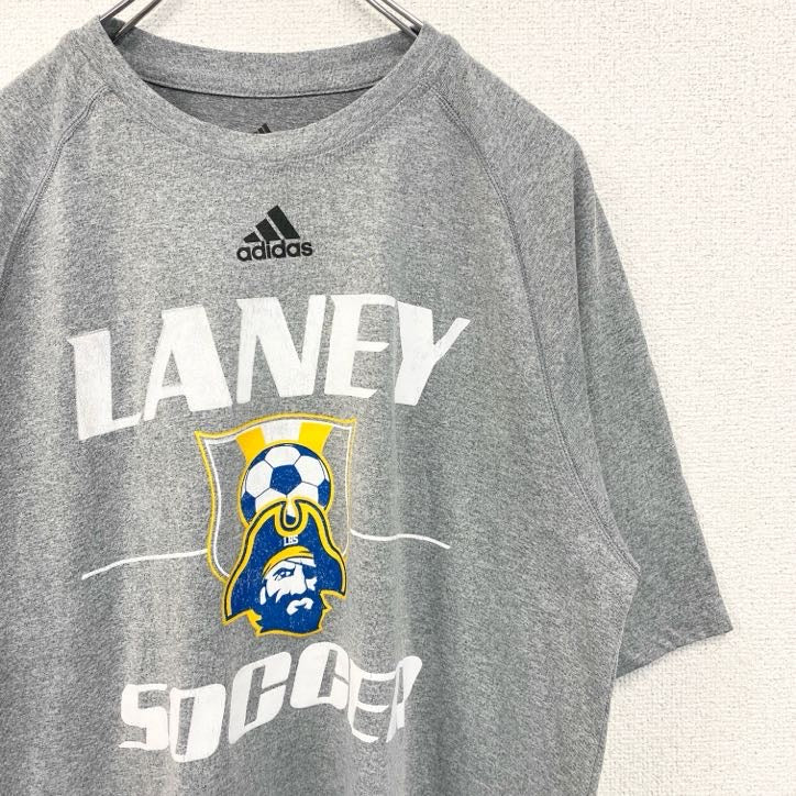 古着 used　adidas　アディダス　半袖クルーネックプリントTシャツ　サッカー　LANEY SOCCER　グレー　Mサイズ