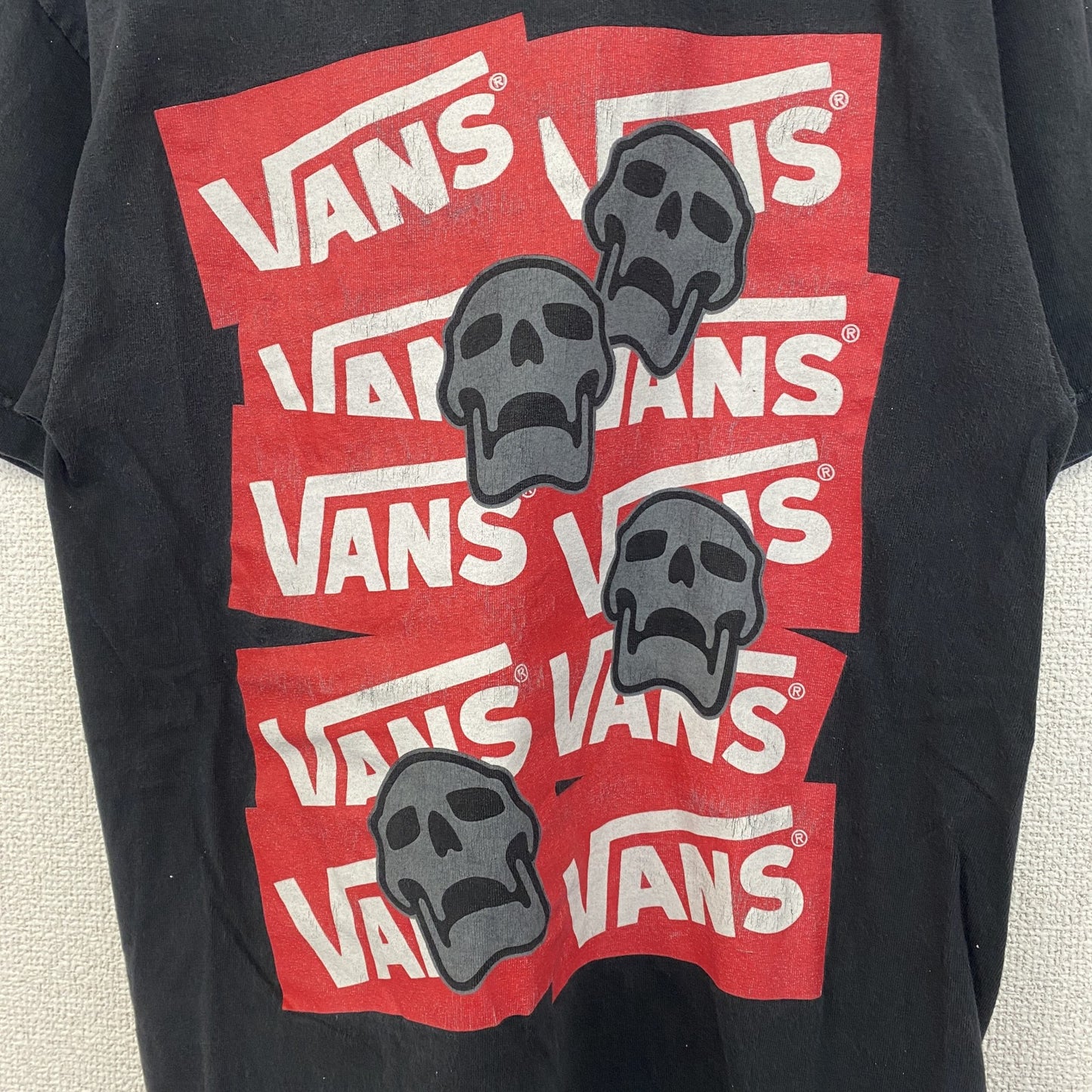古着 used　VANS　バンズ　半袖ロゴプリントTシャツ　スカル　カジュアル　クルーネック　黒　ブラック　春夏服　Sサイズ