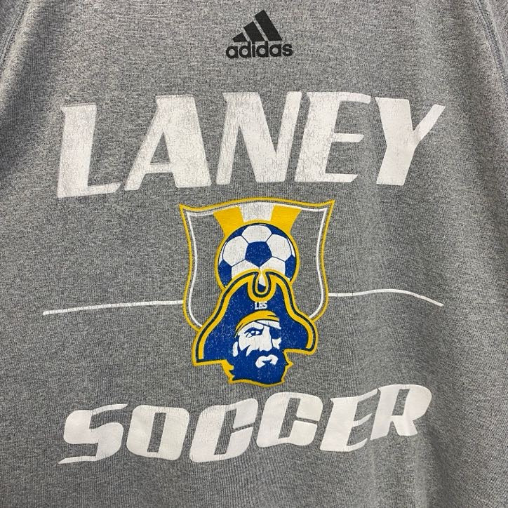 古着 used　adidas　アディダス　半袖クルーネックプリントTシャツ　サッカー　LANEY SOCCER　グレー　Mサイズ
