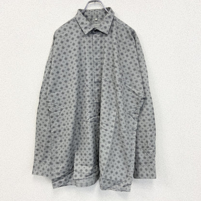 古着 used　ELSBACH　長袖柄シャツ　総柄　胸ポケット　襟付き　カジュアルデザイン　レトロコモン　グレー　XLサイズ