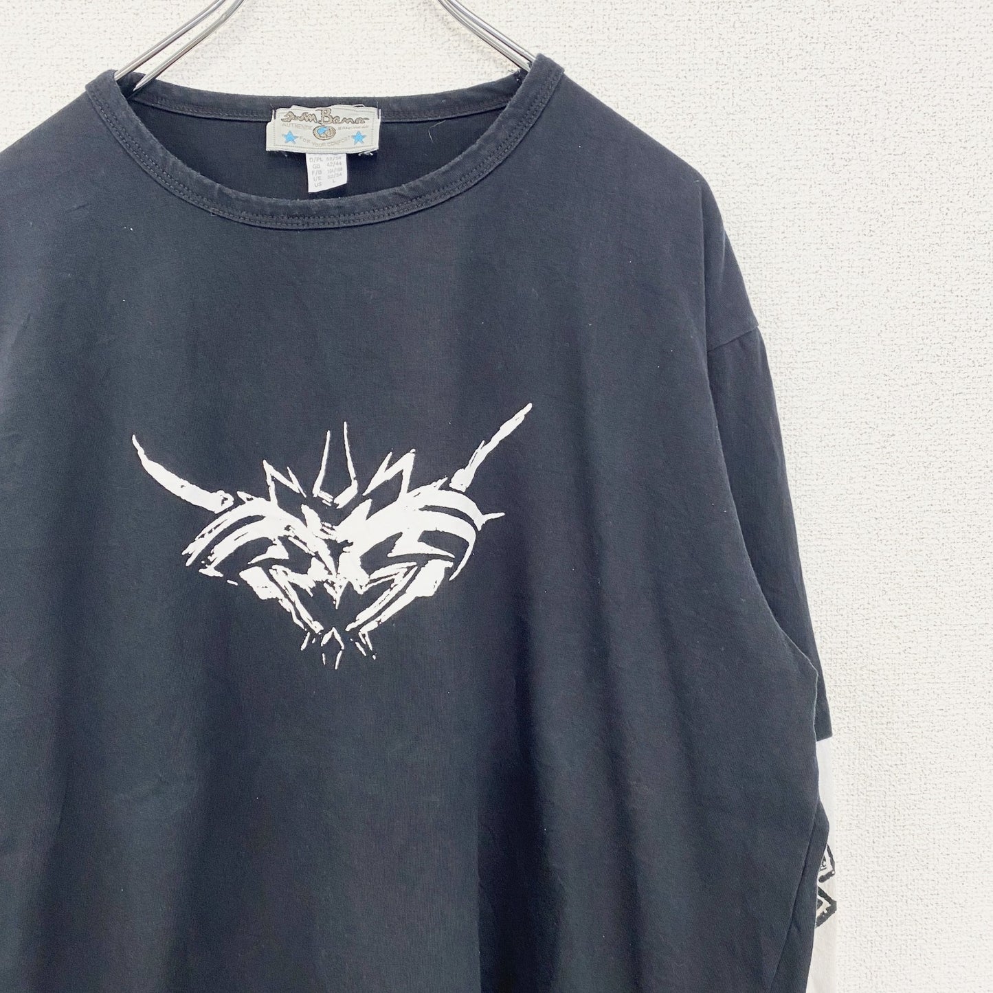 古着 used　Anil Baner　長袖プリントTシャツ　バイカラー　カジュアルデザイン　クルーネック　白　黒　春服　Lサイズ