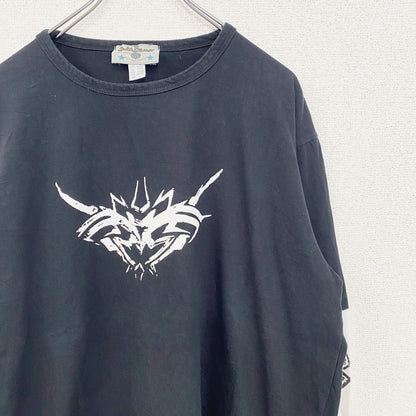 古着 used　Anil Baner　長袖プリントTシャツ　バイカラー　カジュアルデザイン　クルーネック　白　黒　春服　Lサイズ