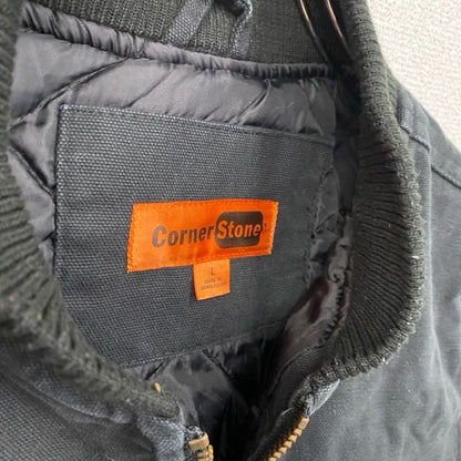Corner Stone　フルジップダックベスト　刺繍ロゴ　黒　ブラック　Lサイズ